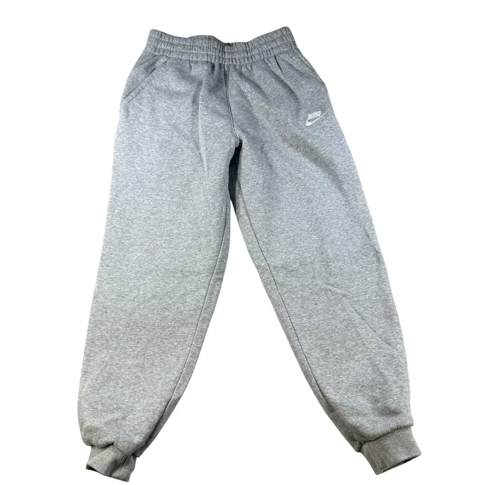 Nike‎ Kids Joggers Fleece Sweatpants Logo L Gray Cotton Blend Athletic